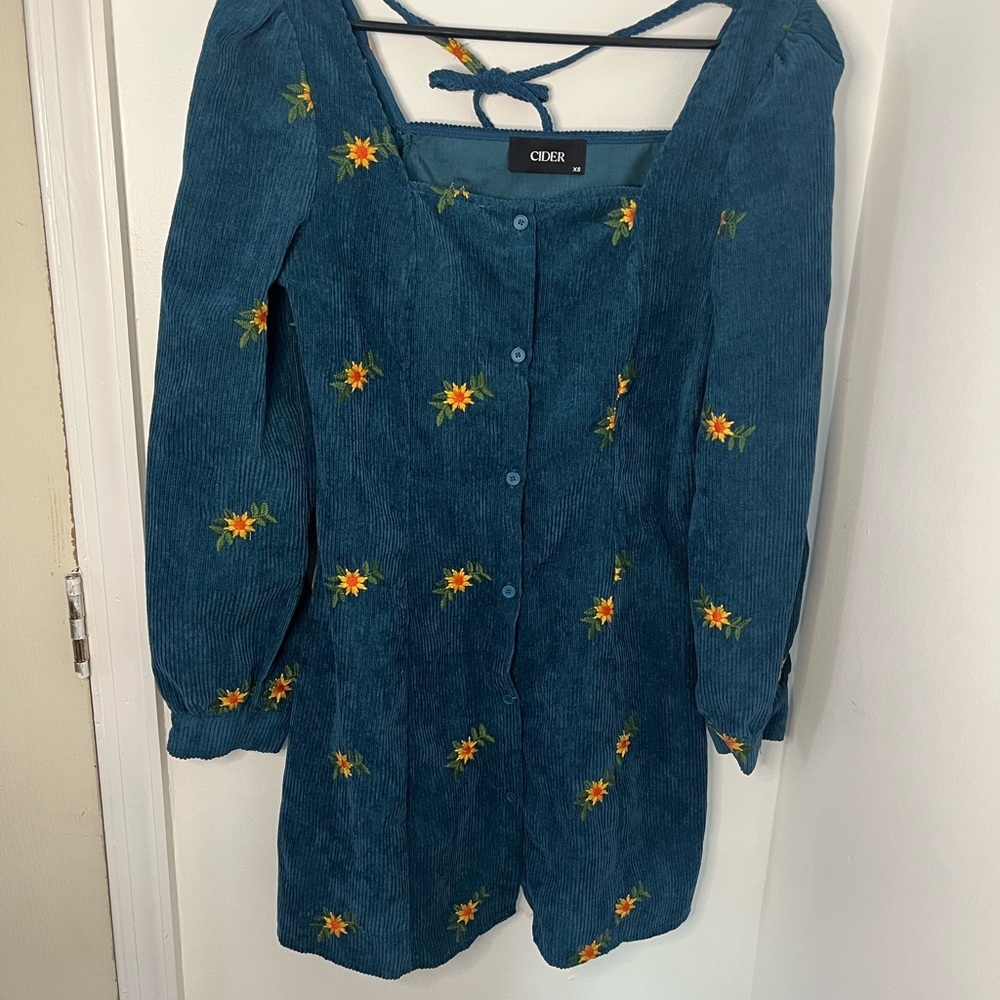 CIDER Floral Corduroy Mini Dress – XS